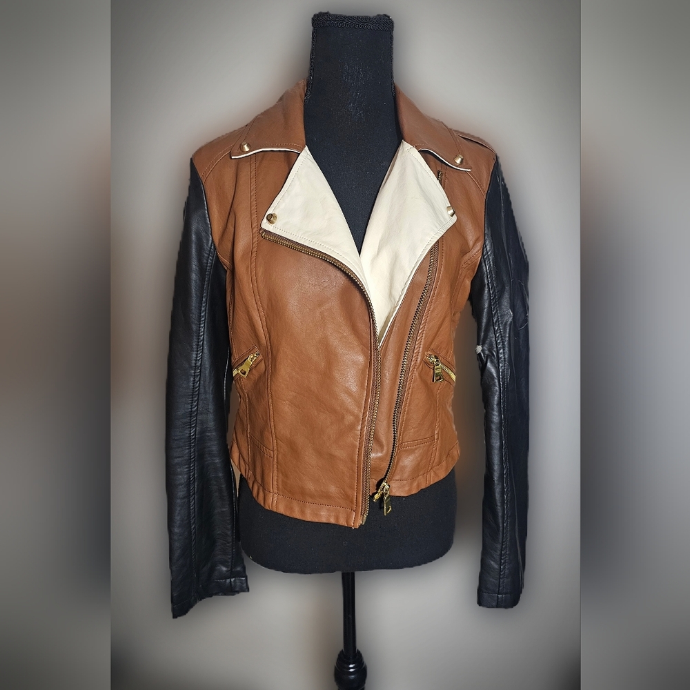 Women's Brown and Black Leather Jacket